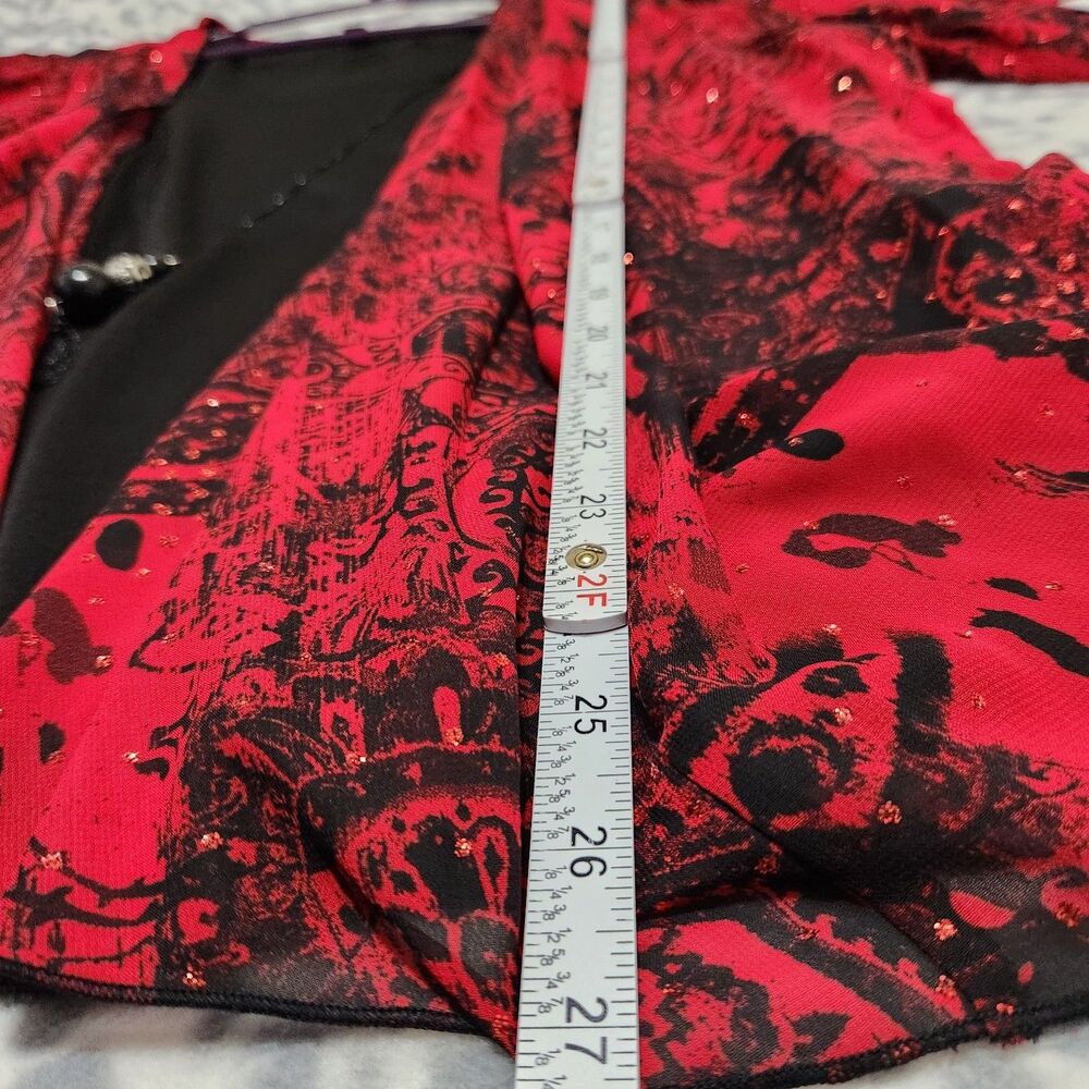Rebecca Malone Blouse Size 1X Black Red Color Poncho Attached - Picture 3 of 16
